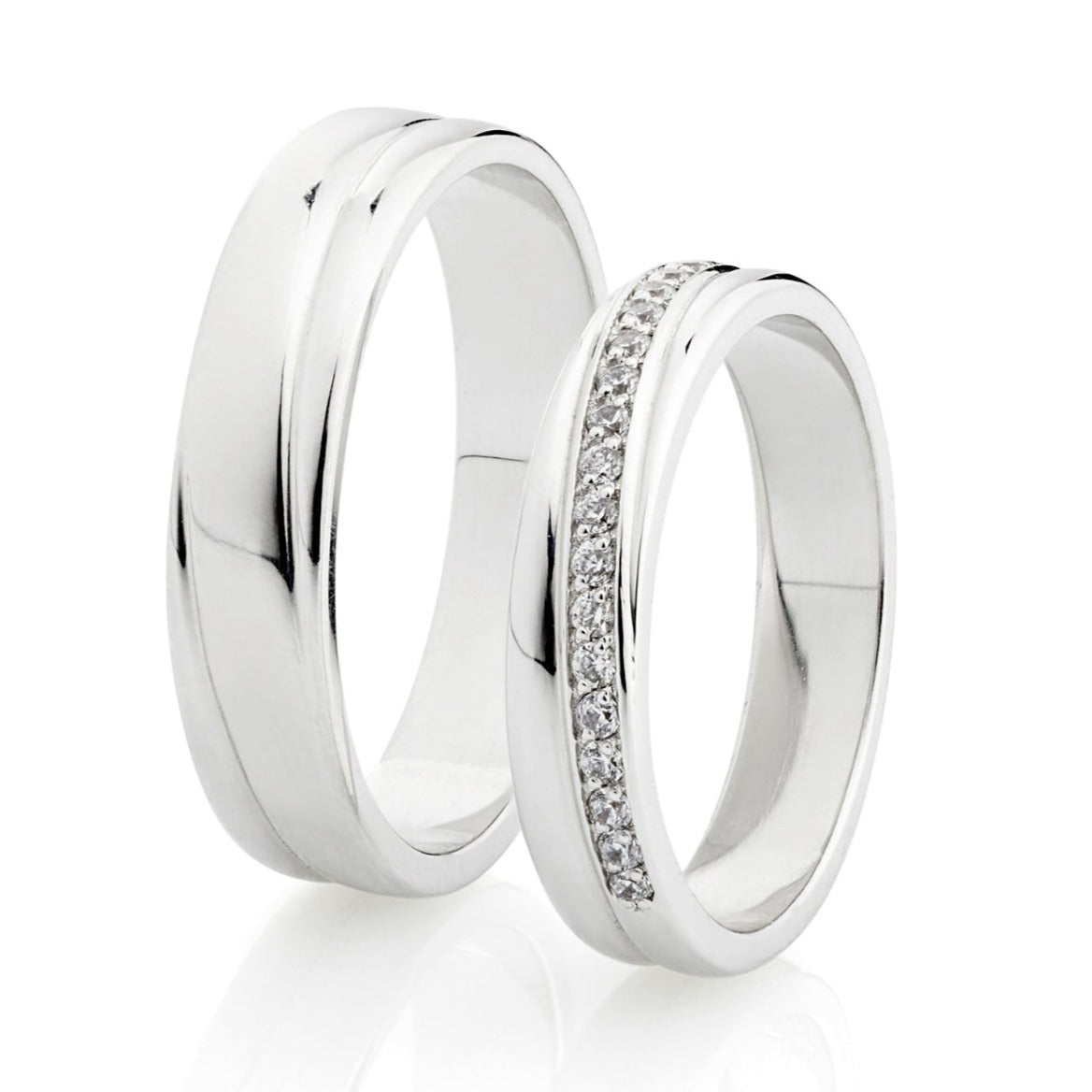 Gold wedding rings set, matching wedding bands, white gold wedding ring with diamonds