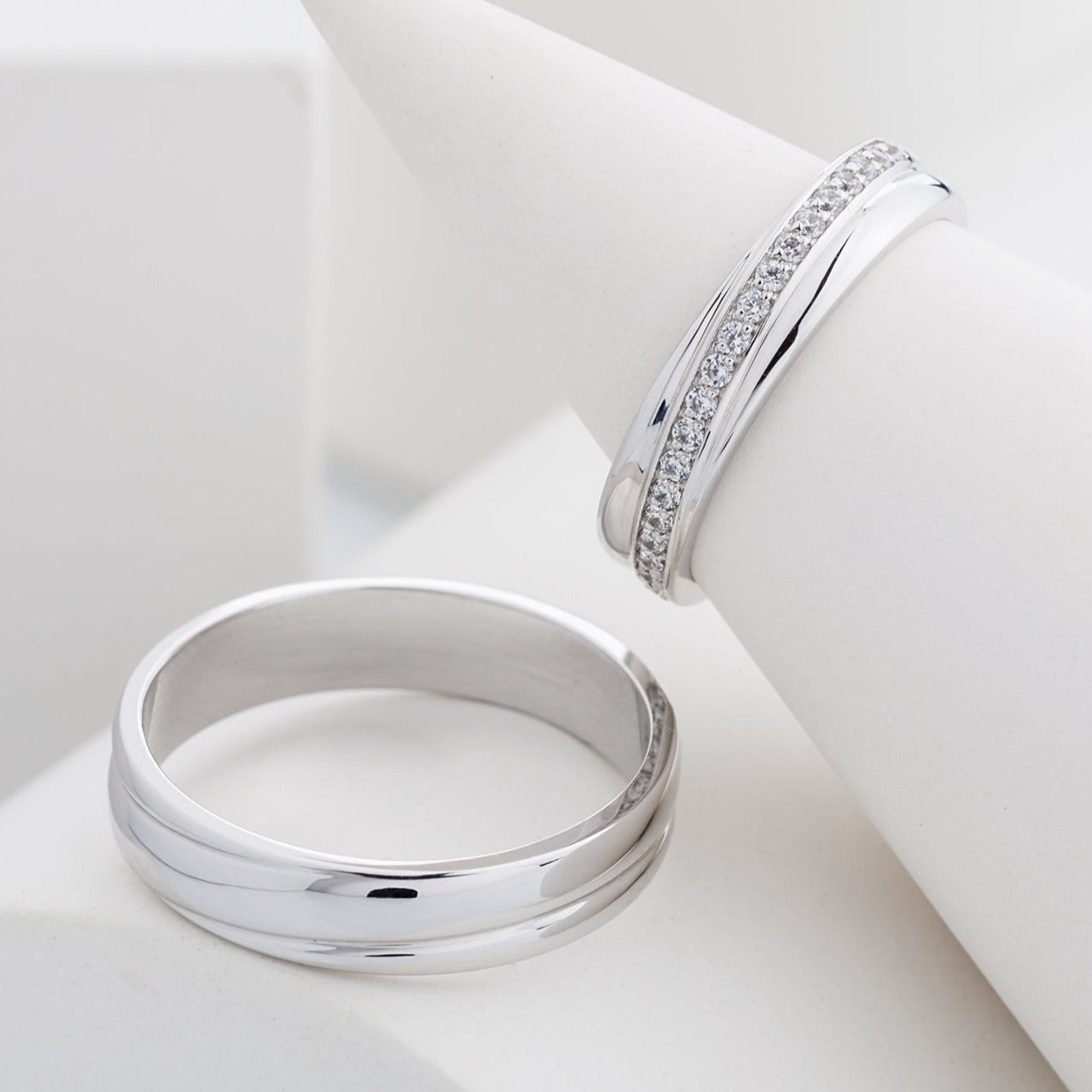 Gold wedding rings set, matching wedding bands, white gold wedding ring with diamonds