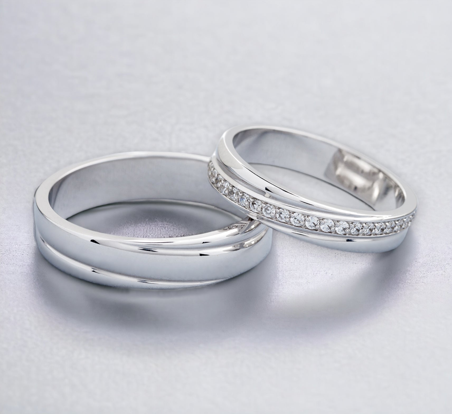 Gold wedding rings set, matching wedding bands, white gold wedding ring with diamonds 