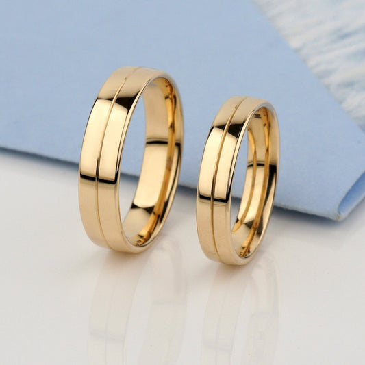  14k Solid Gold Wedding Band Set- simple  wedding ring set