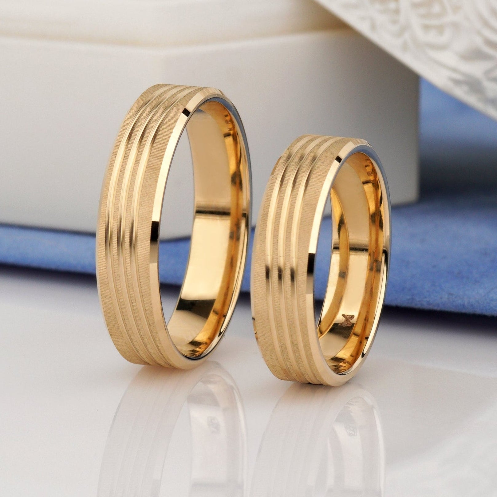 Two gold rings -matte gold wedding bands-minimalist wedding bands