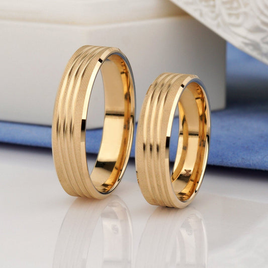 Two gold rings -matte gold wedding bands-minimalist wedding bands