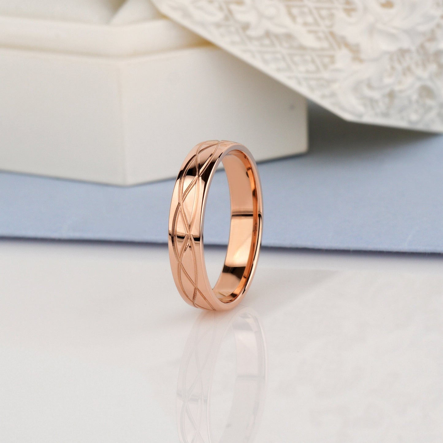 Rose gold ring -Half-Round Wedding Bands -unique wedding rings for couples