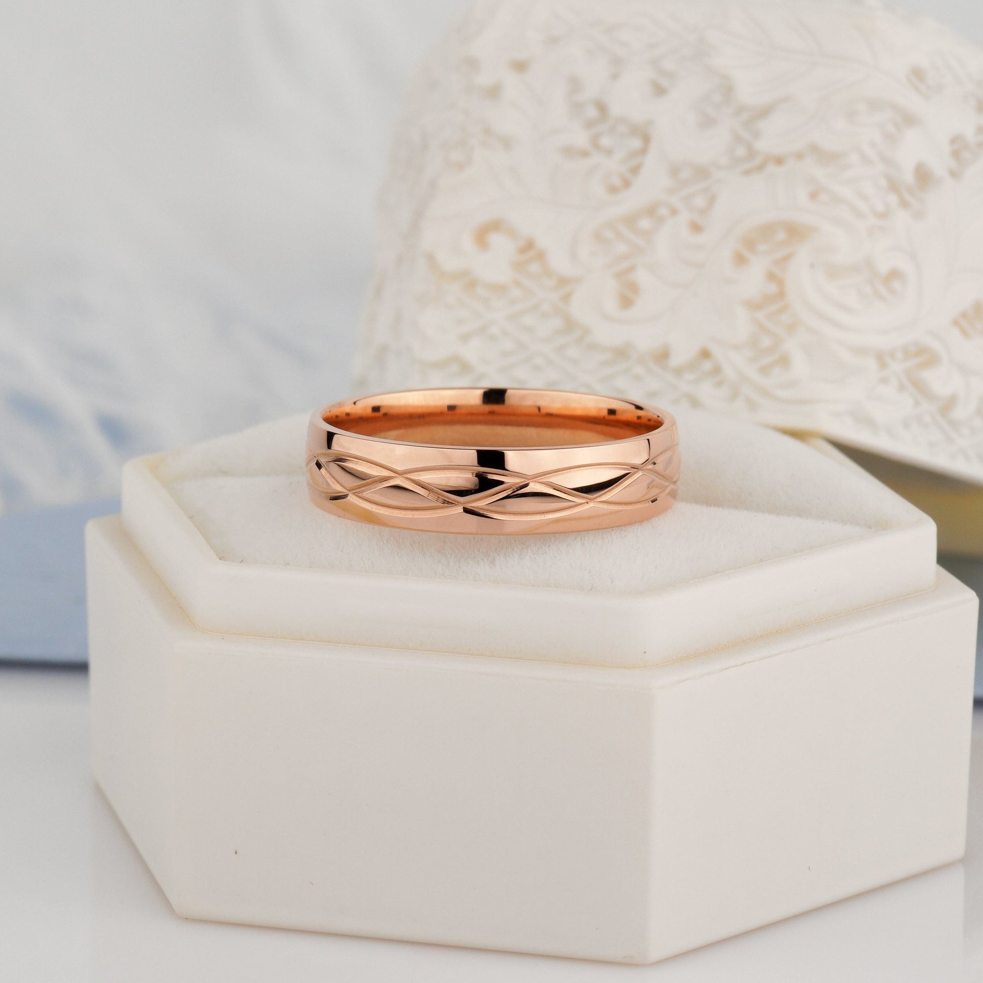 Rose gold ring- classic wedding rings-, solid gold rings-585 gold wedding bands