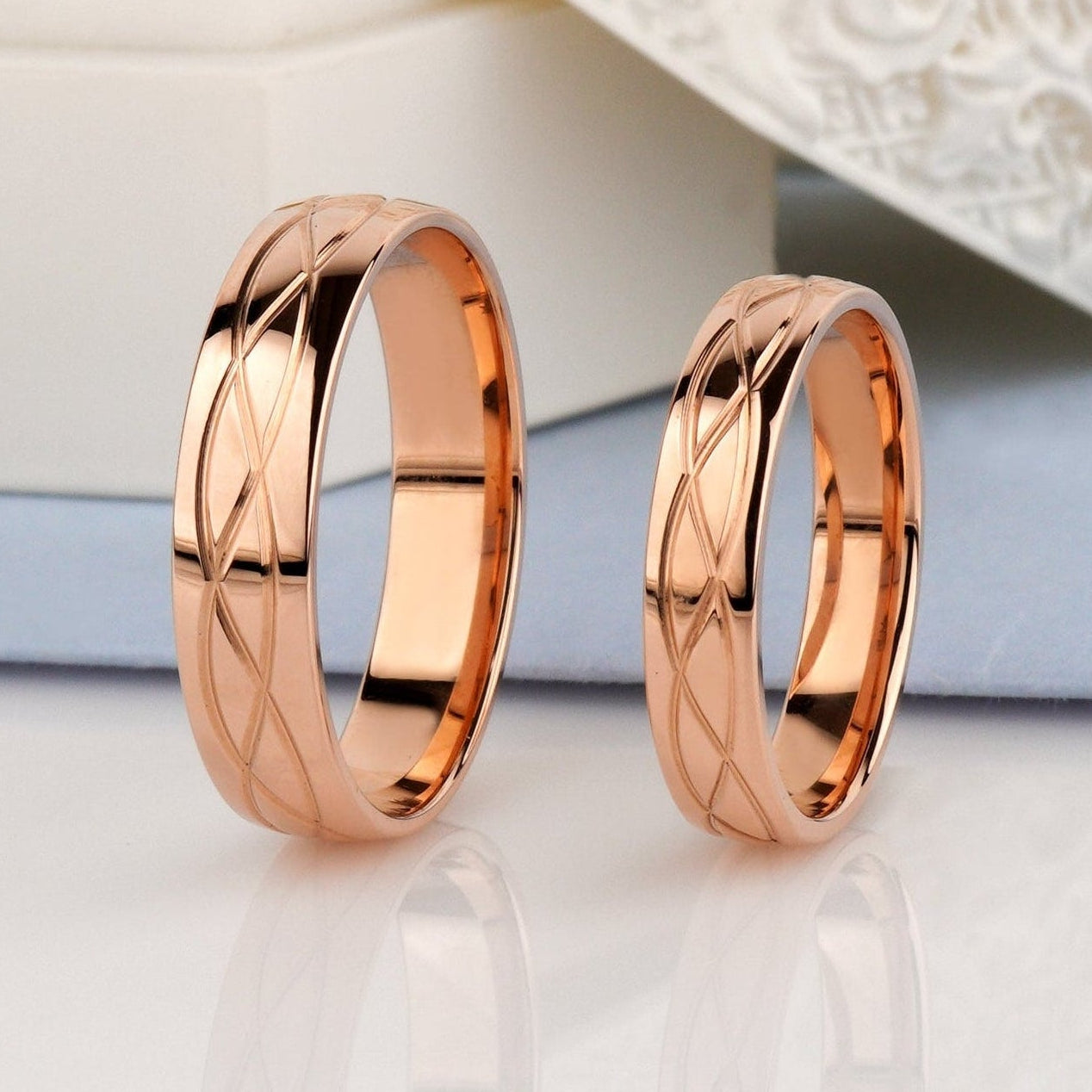 Rose gold wedding bands -Rose Gold Wedding Rings - minimalist wedding band set