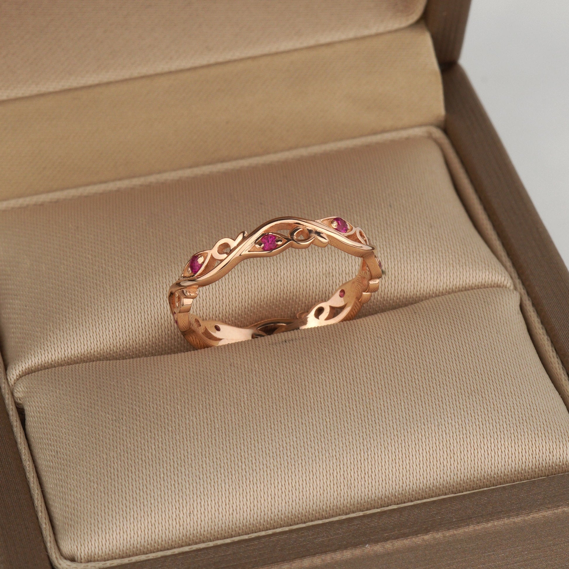 Rose gold ring with gemstones -Stacking ruby band-Dainty gold ring