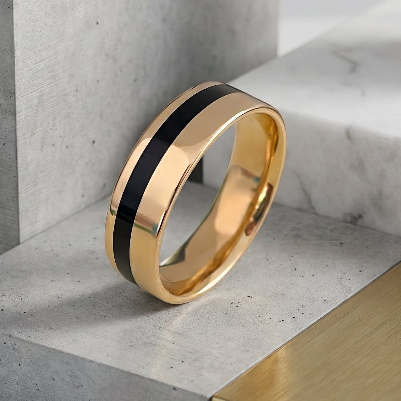 14k gold band with black enamel -black and gold ring - gold and black enamel band - escorialjewelry