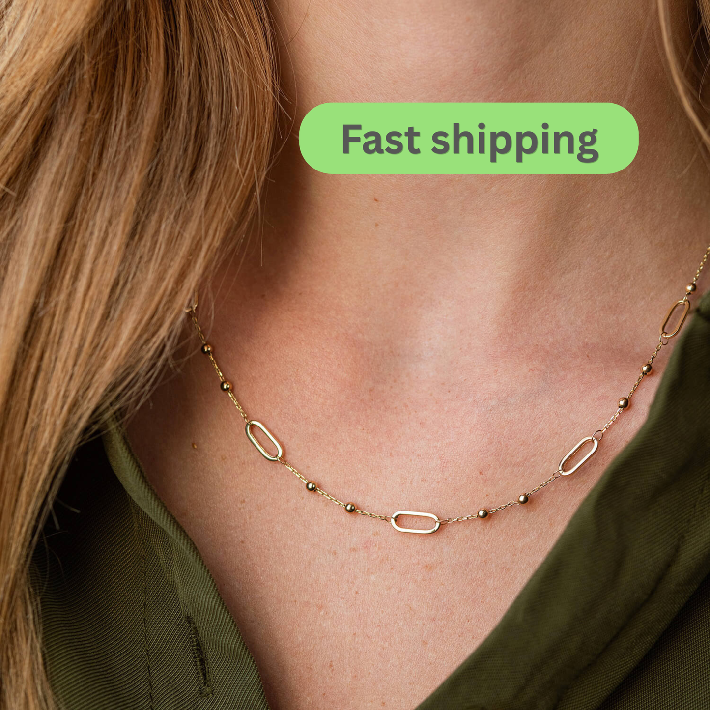 Gold necklace on a person-Delicate gold Chain Necklace-14k gold link chain 