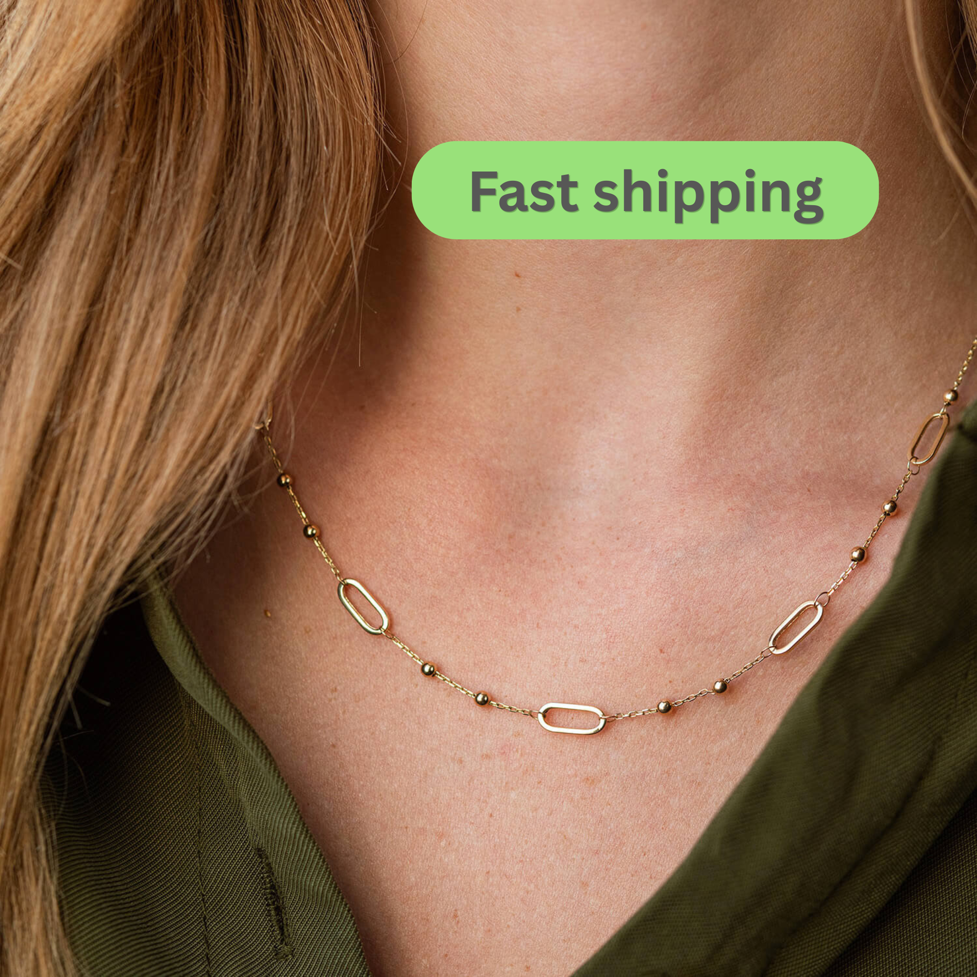Gold necklace on a person-Delicate gold Chain Necklace-14k gold link chain 