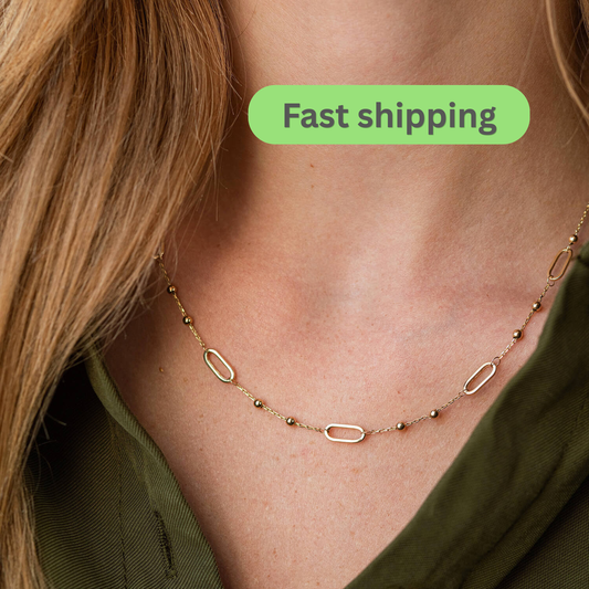 Gold necklace on a person-Delicate gold Chain Necklace-14k gold link chain 