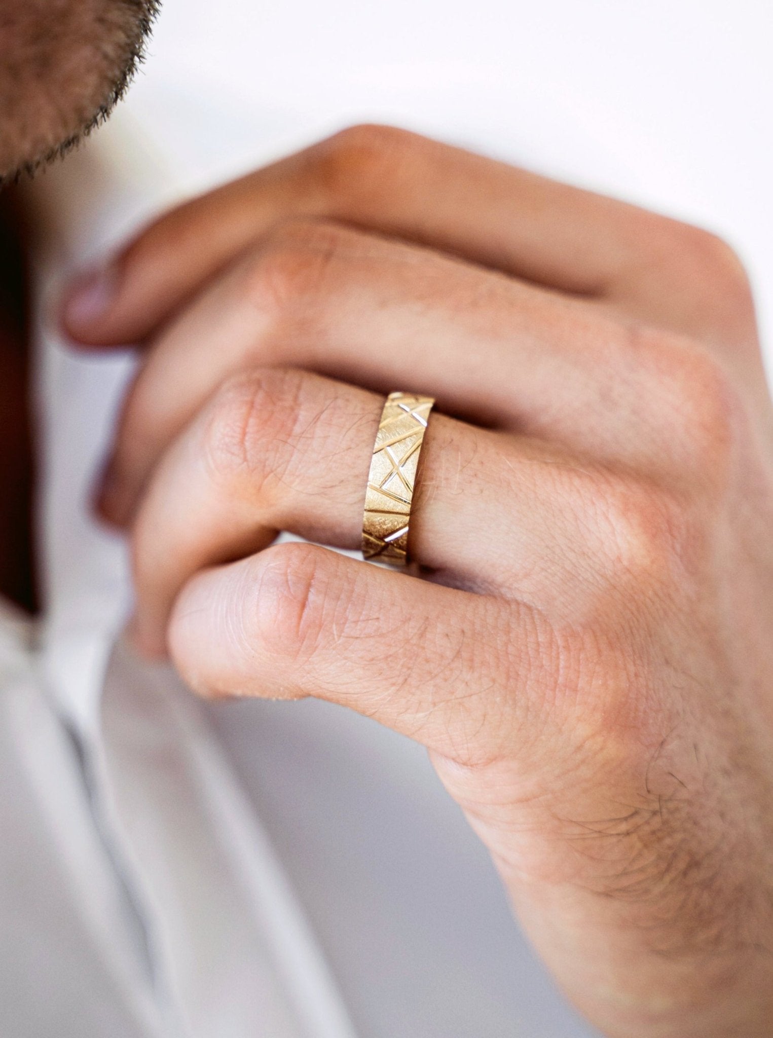 Band With Diamonds Men 14K Solid Gold Wedding Ring Handmade Art