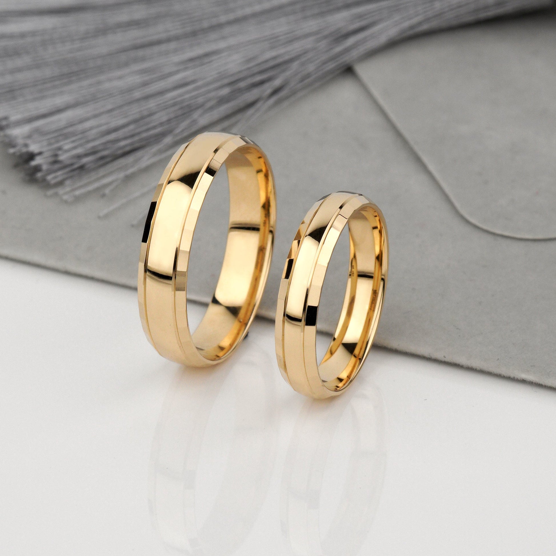 14k Solid Gold Wedding Band Set-  for the couple who values timeless elegance and daily wearability