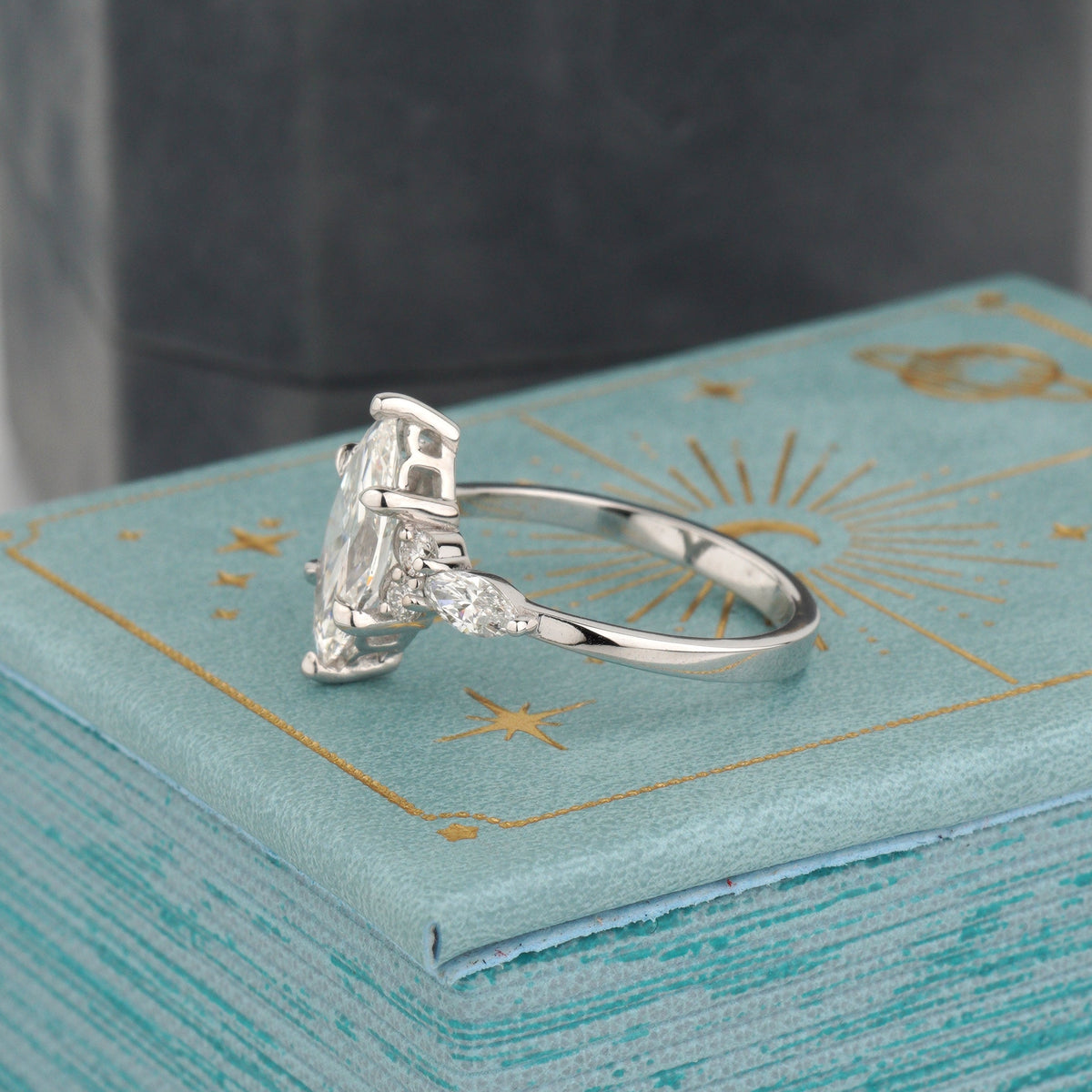Side Stones: Diamonds, 0.42 ct total (pear and round cluster)-art deco engagement ring-lab diamond ring-unique engagement ring