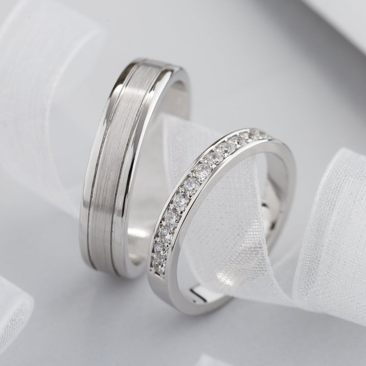 Couple rings set with diamonds - couple rings couple wedding bands ...