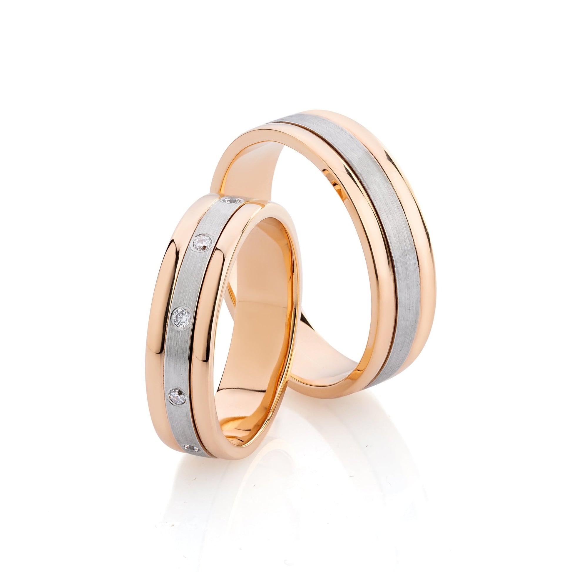 Couple wedding bands made of two colors of gold - couple rings - couple rings set - couple wedding bands - escorialjewelry