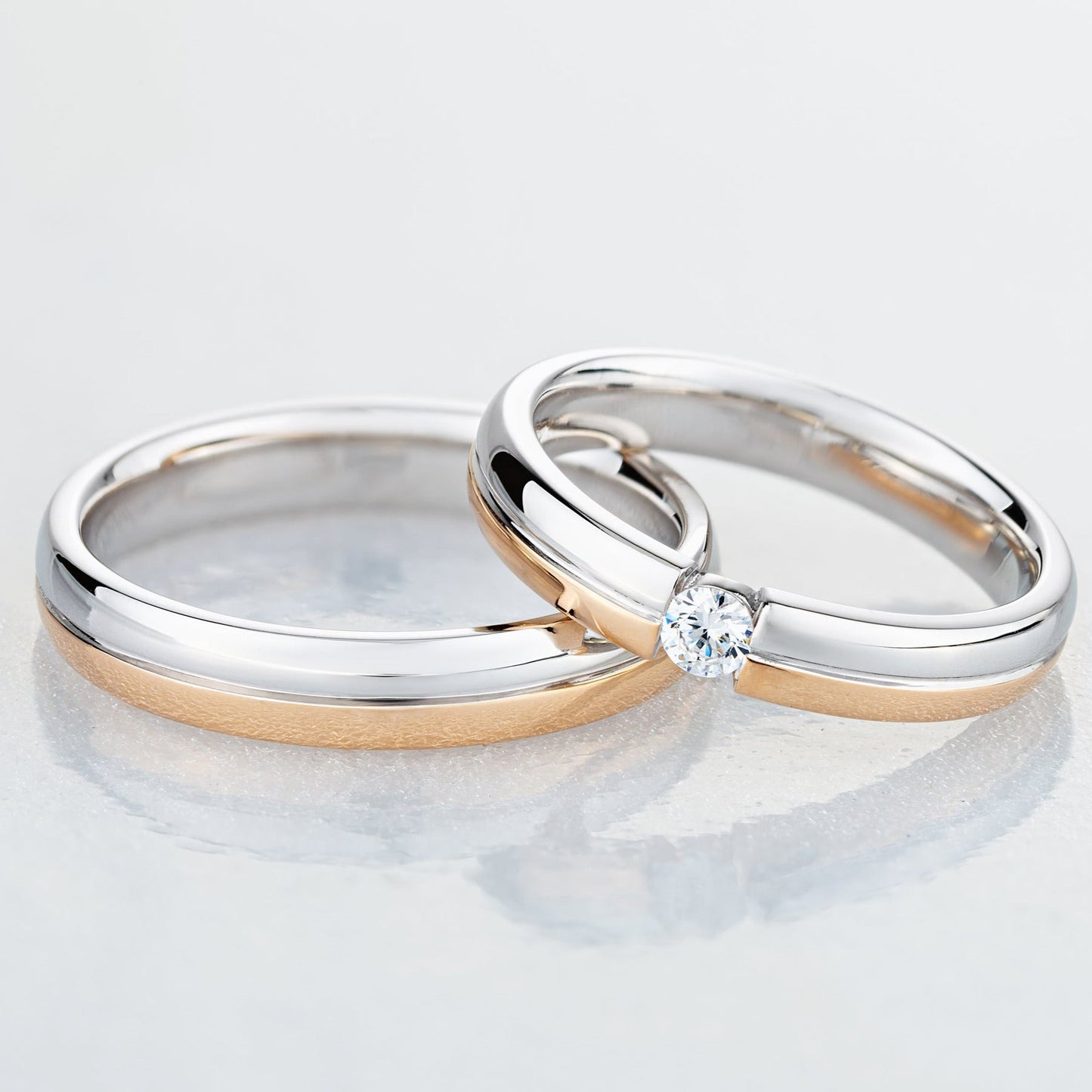 Couple wedding bands set with diamond in her ring - couple rings - couple rings set - couple wedding bands - escorialjewelry