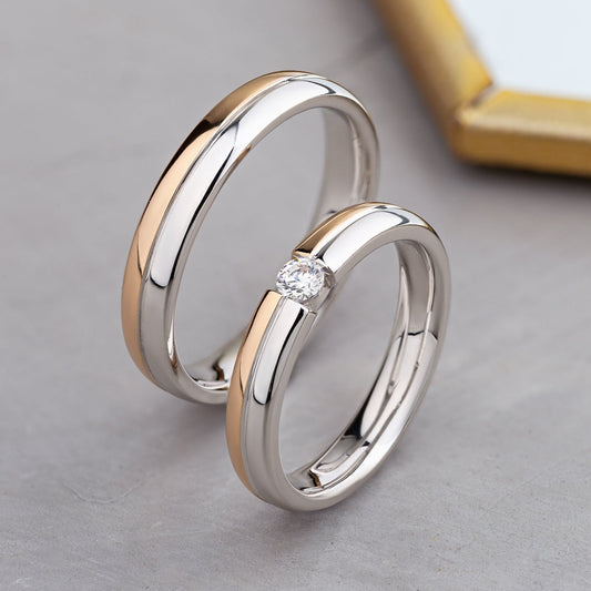 Couple wedding bands set with diamond in her ring - escorialjewelry