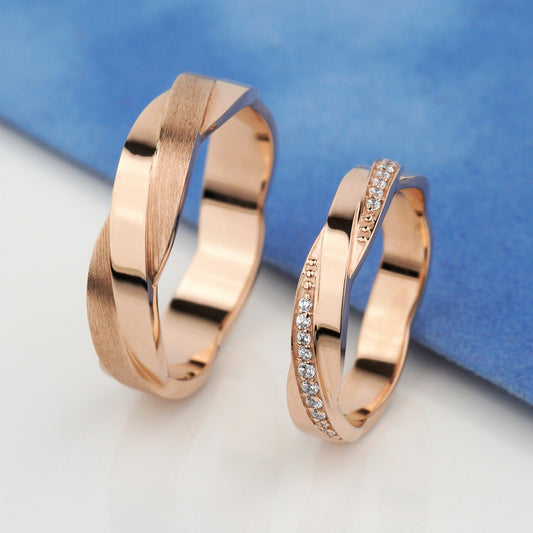 Couple wedding rings set - couple rings - couple wedding bands - diamond gold band - escorialjewelry