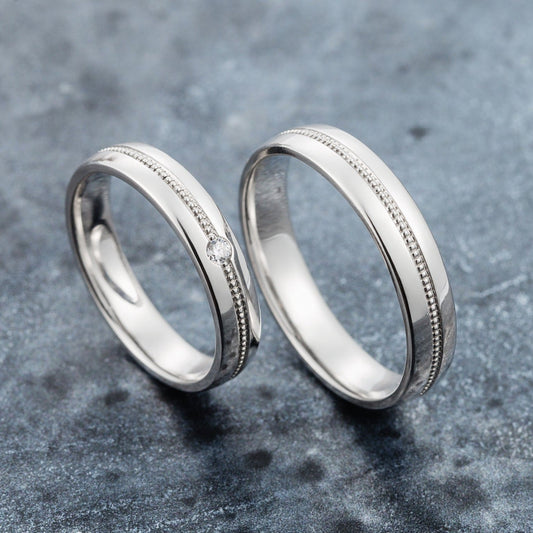 Couple wedding rings set with diamond - escorialjewelry