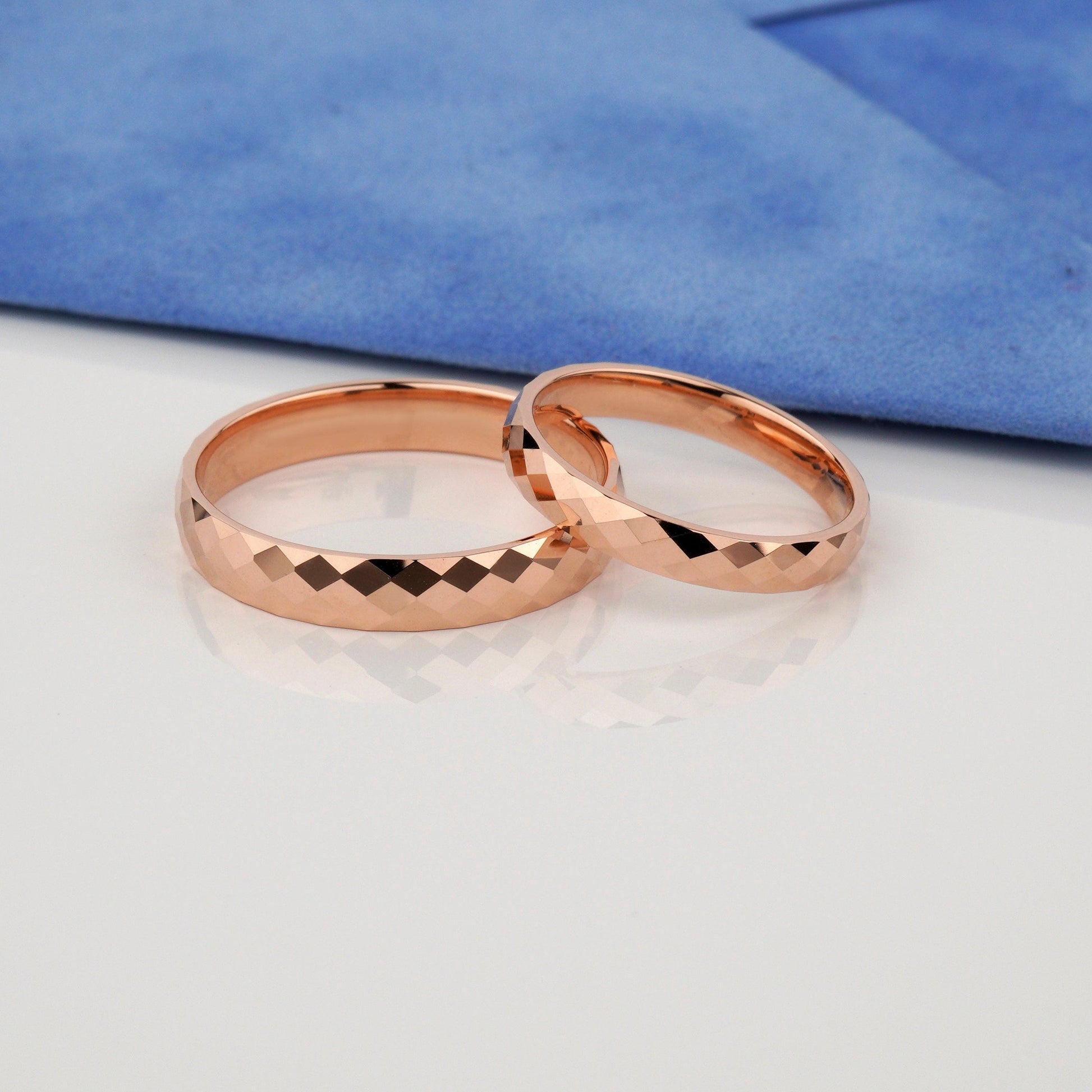 14k solid rose gold faceted wedding band 