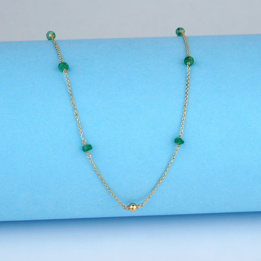 minimalist gold necklace-solid gold necklace-green gemstone necklace-layering necklace