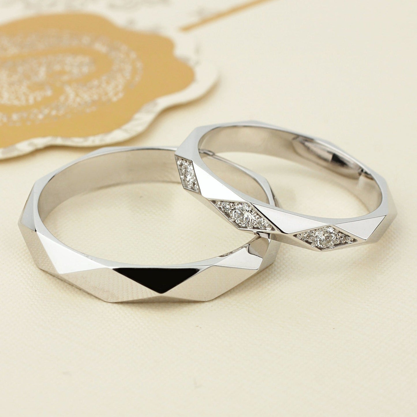 Faceted wedding bands set - couple rings - couple rings set - couple wedding bands - escorialjewelry