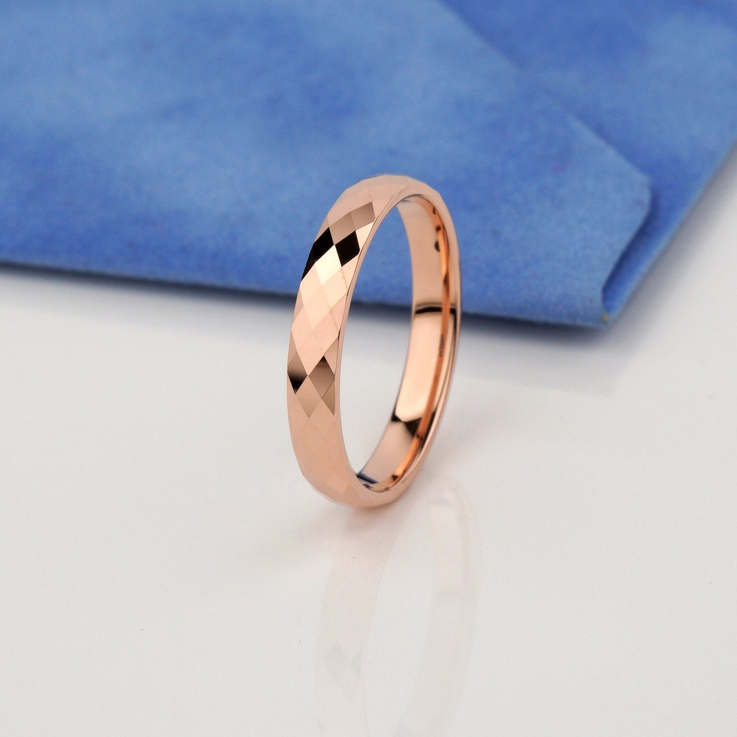 rose gold faceted wedding band- comfort fit interior- diamond cut matching bands