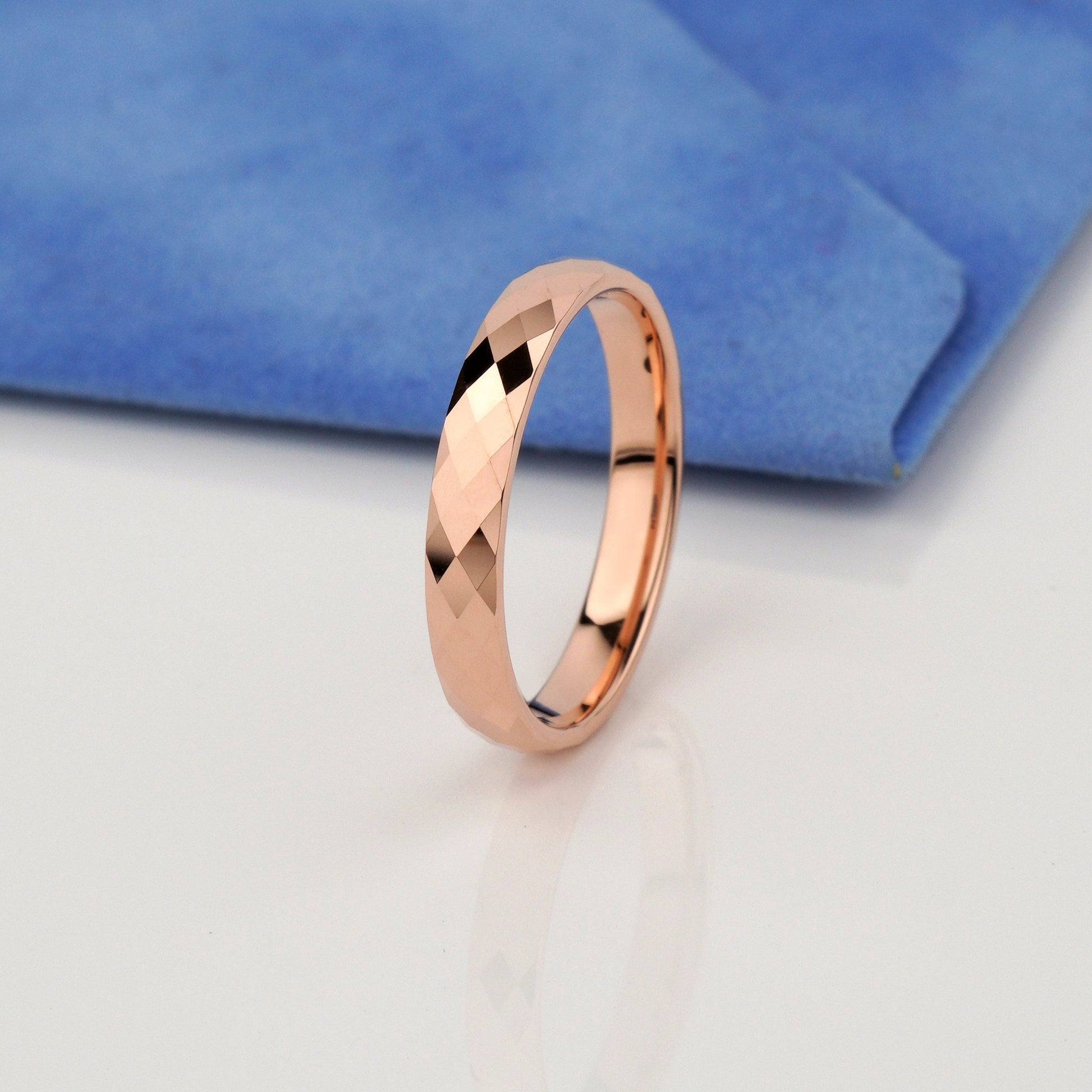 rose gold faceted wedding band- comfort fit interior- diamond cut matching bands