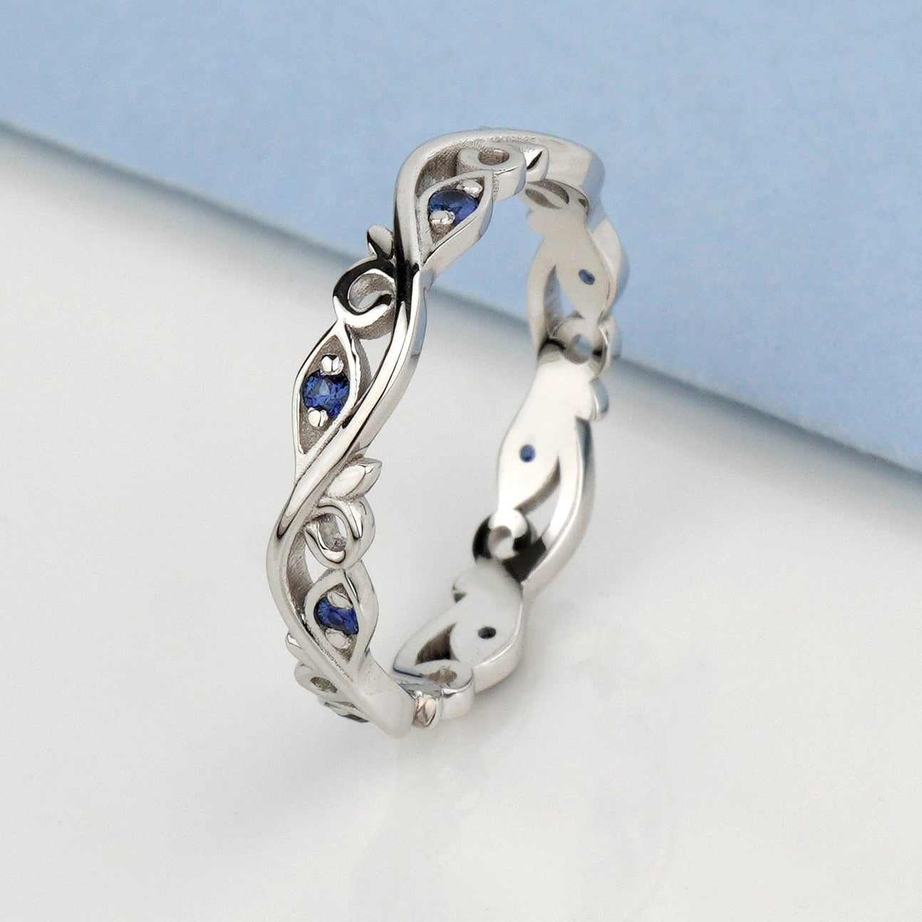 floral band with natural sapphires