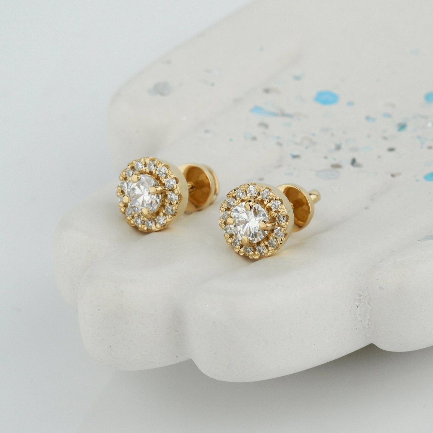 Gold Diamond Stud Earrings - 14k gold stud earrings - Dainty gold stud earrings - diamond stud earrings - escorialjewelry