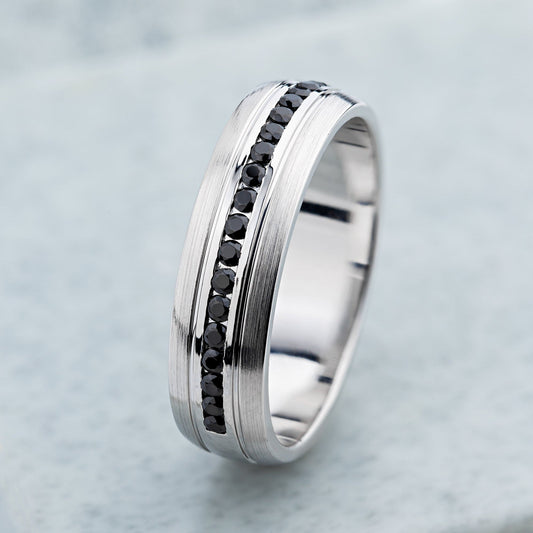 Gold men's wedding band with black diamonds - escorialjewelry