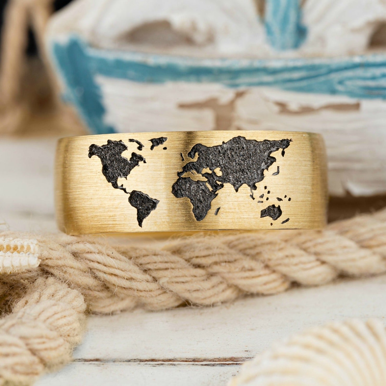 Gold ring with world map design - 14k gold band gold bands gold rings ...