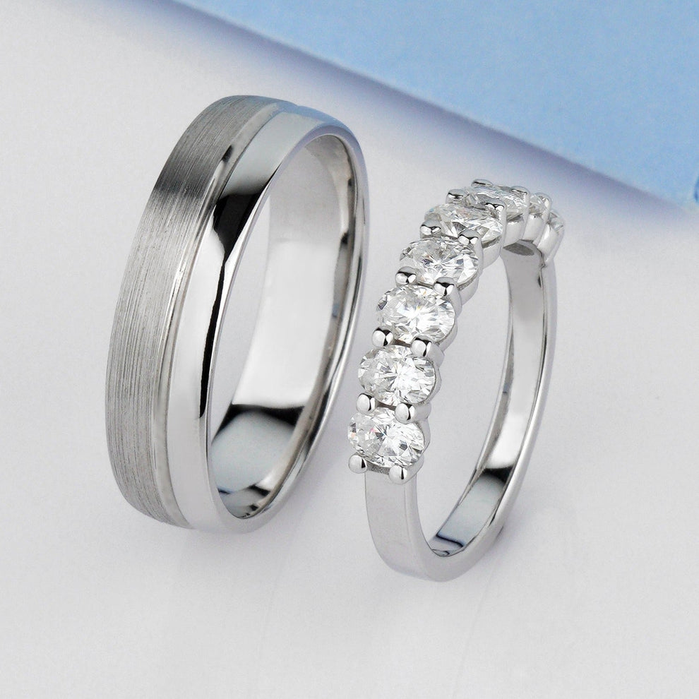 Gold wedding rings set with oval stones - couple rings couple wedding ...