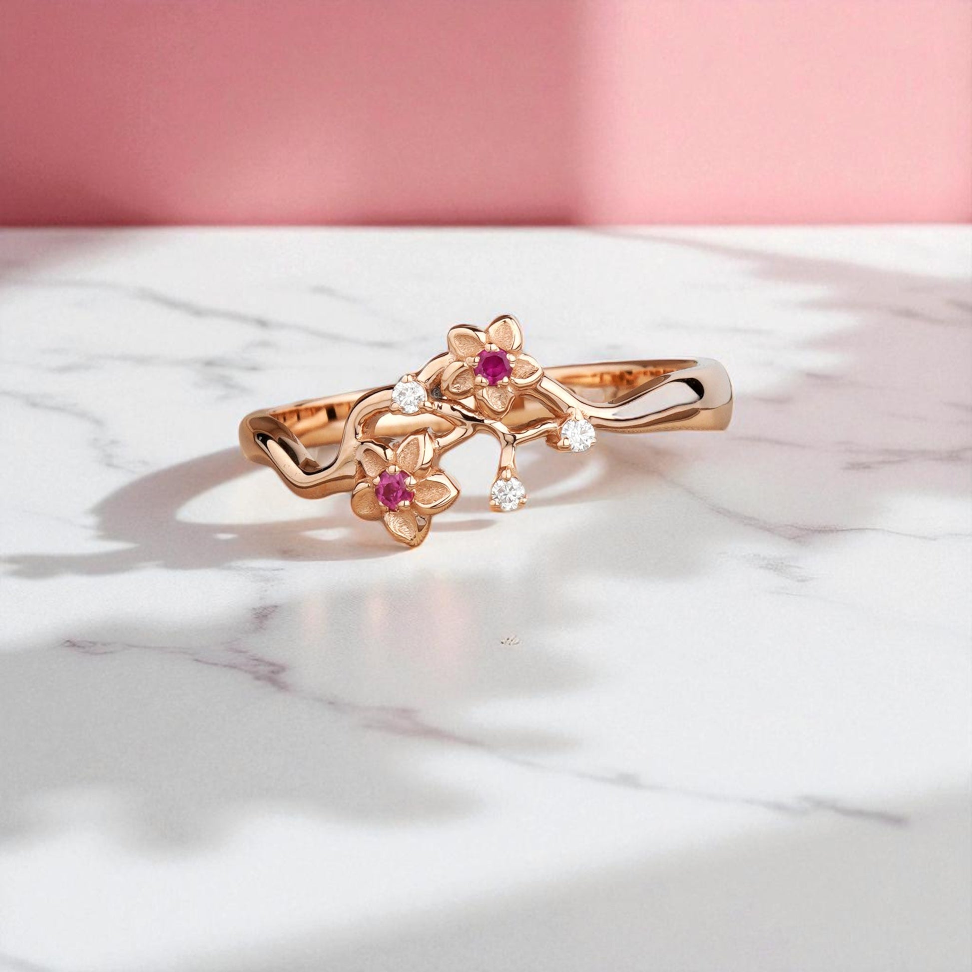 gold blooming sakura ring