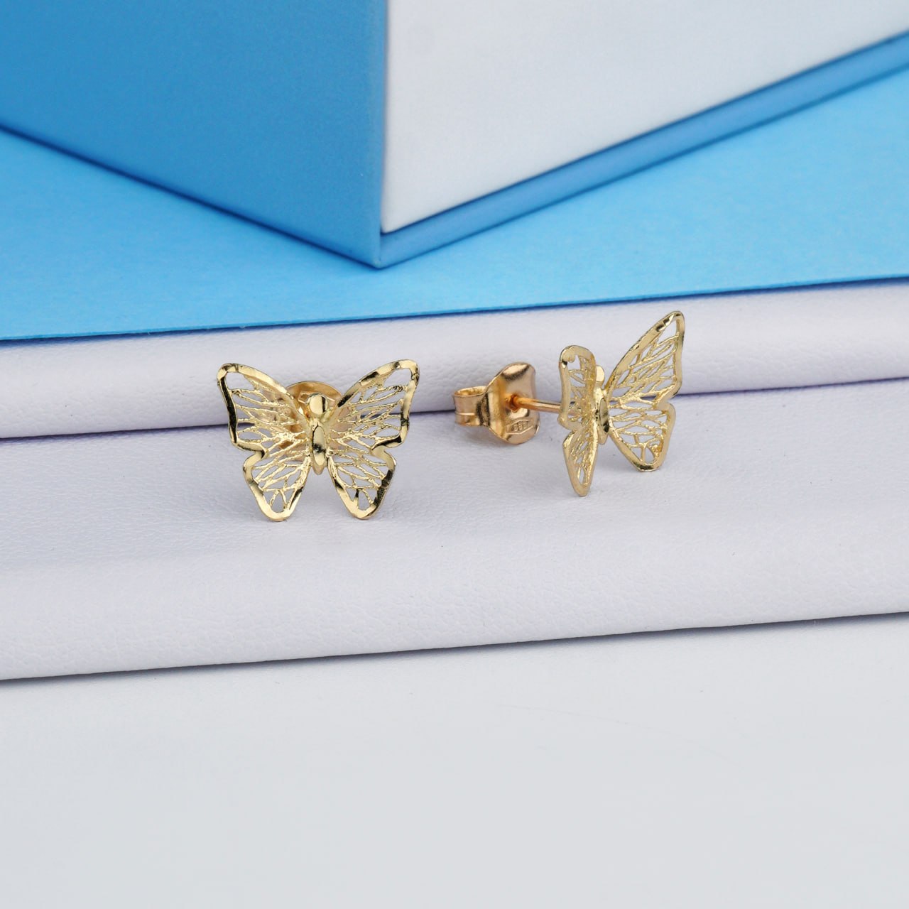 A pair of gold butterfly stud earrings-butterfly stud earrings-dainty gold earrings-nature earrings