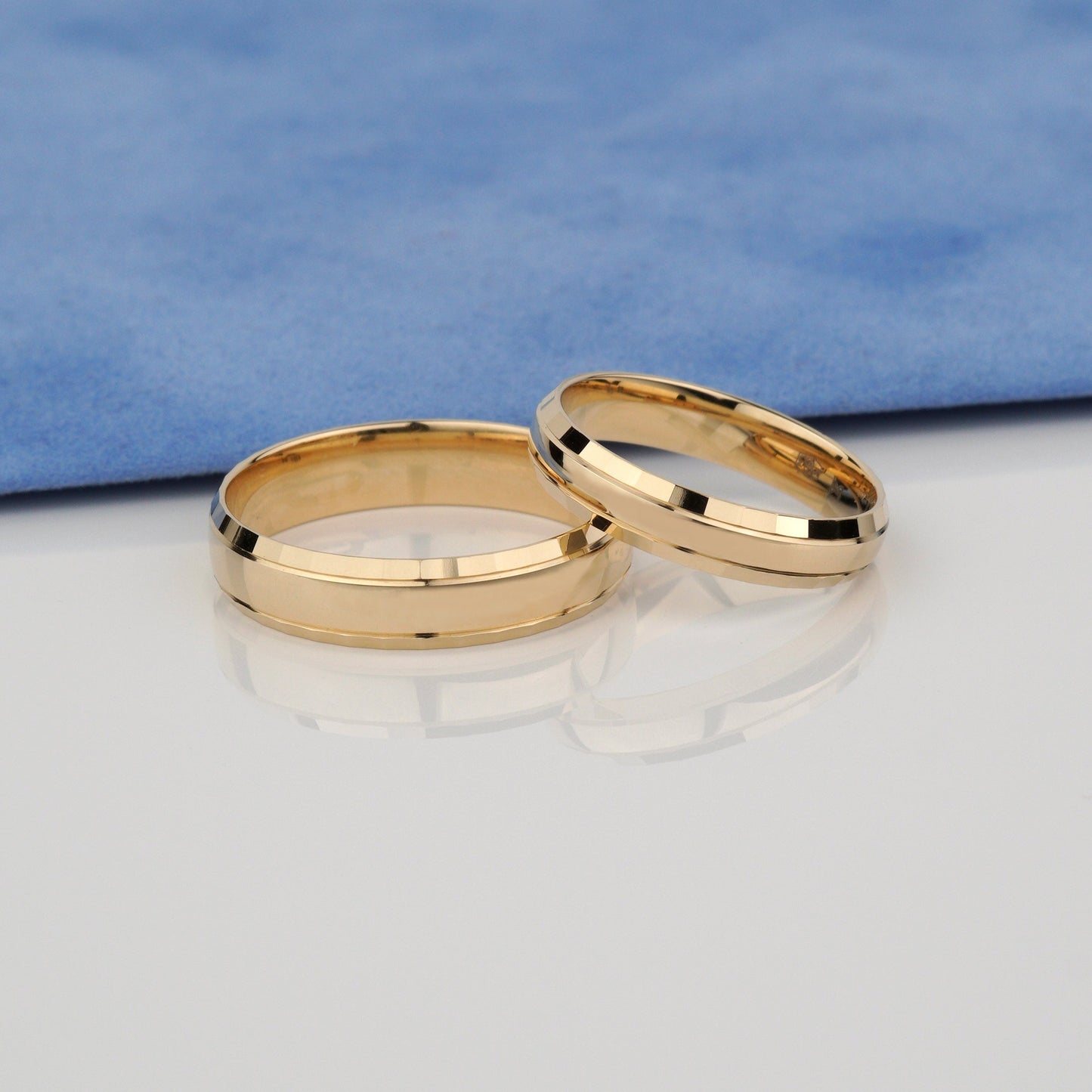14k elegant gold wedding bands set- thickness 1.3 mm 