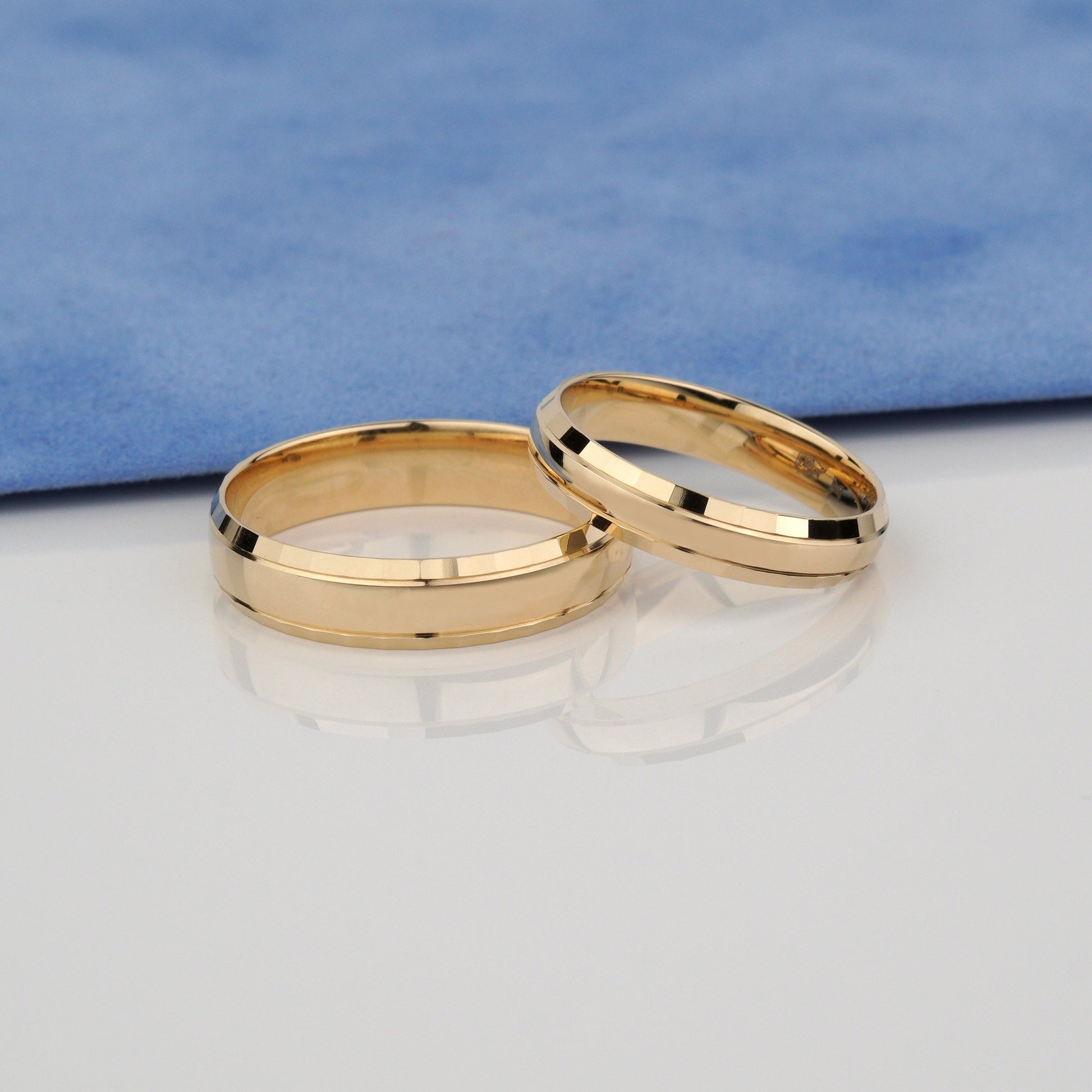 14k elegant gold wedding bands set- thickness 1.3 mm 