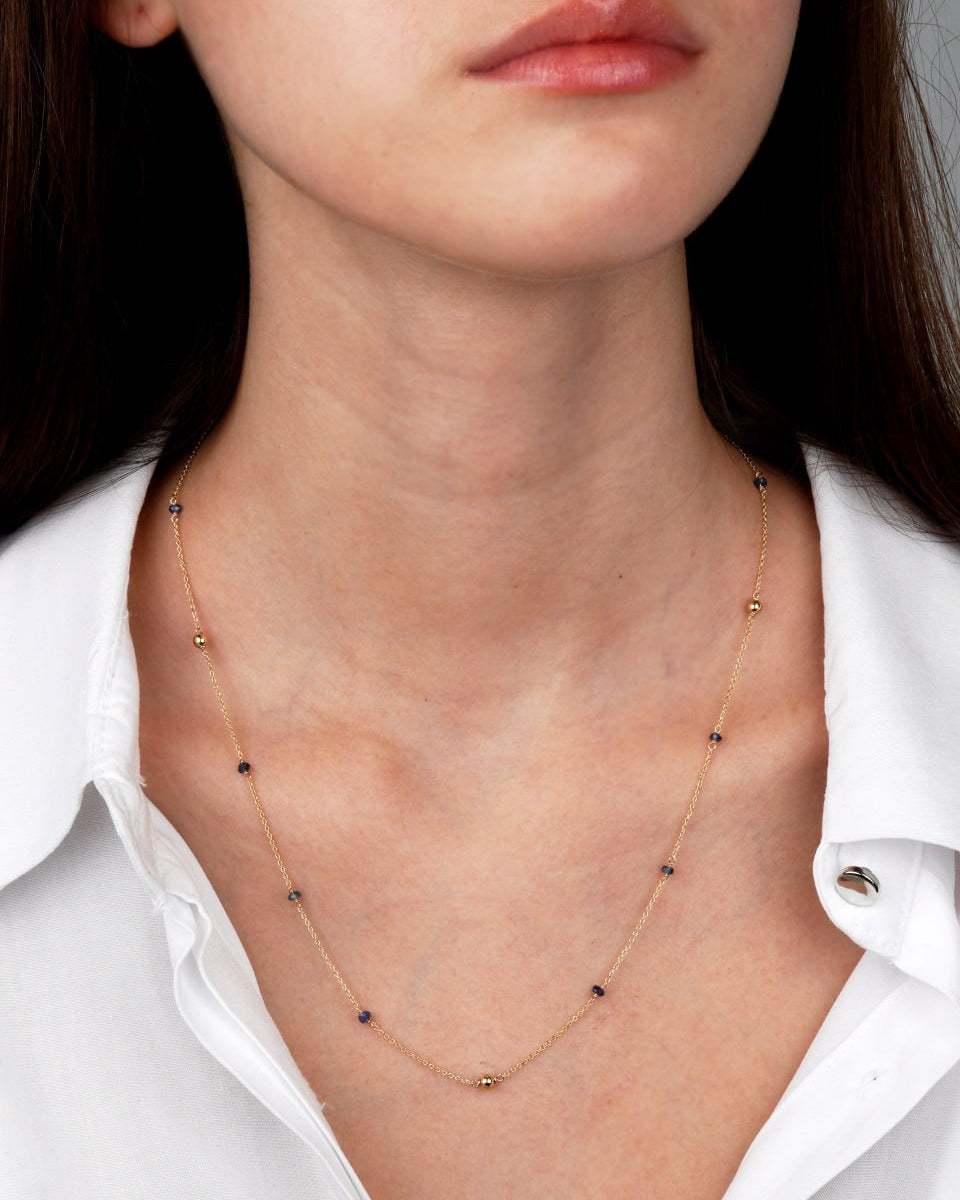 natural sapphire jewelry
delicate gold necklace
minimalist gold necklace
solid gold necklace-Clasp: Spring ring
