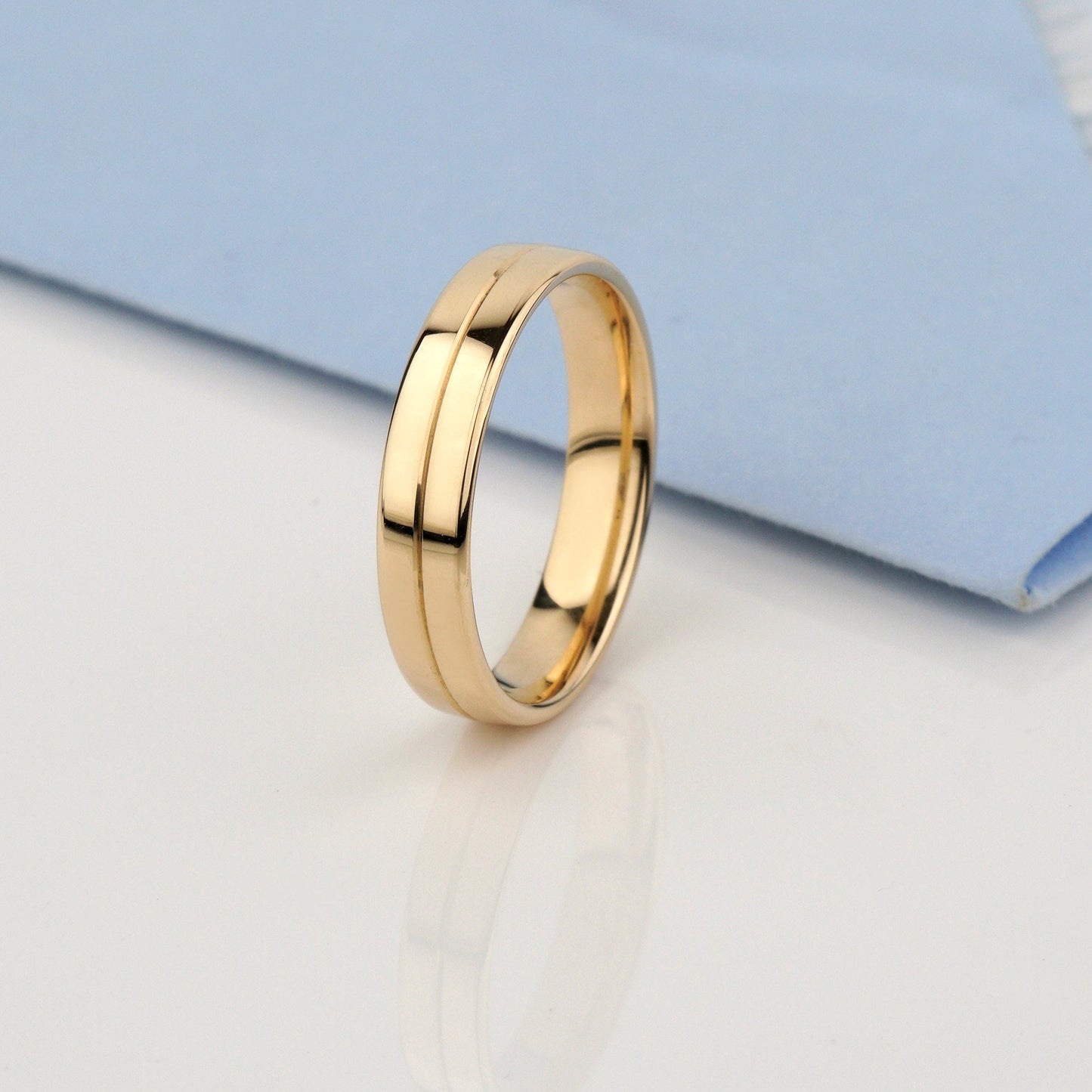 solid gold wedding bands set-  comfort fit profile- unique design