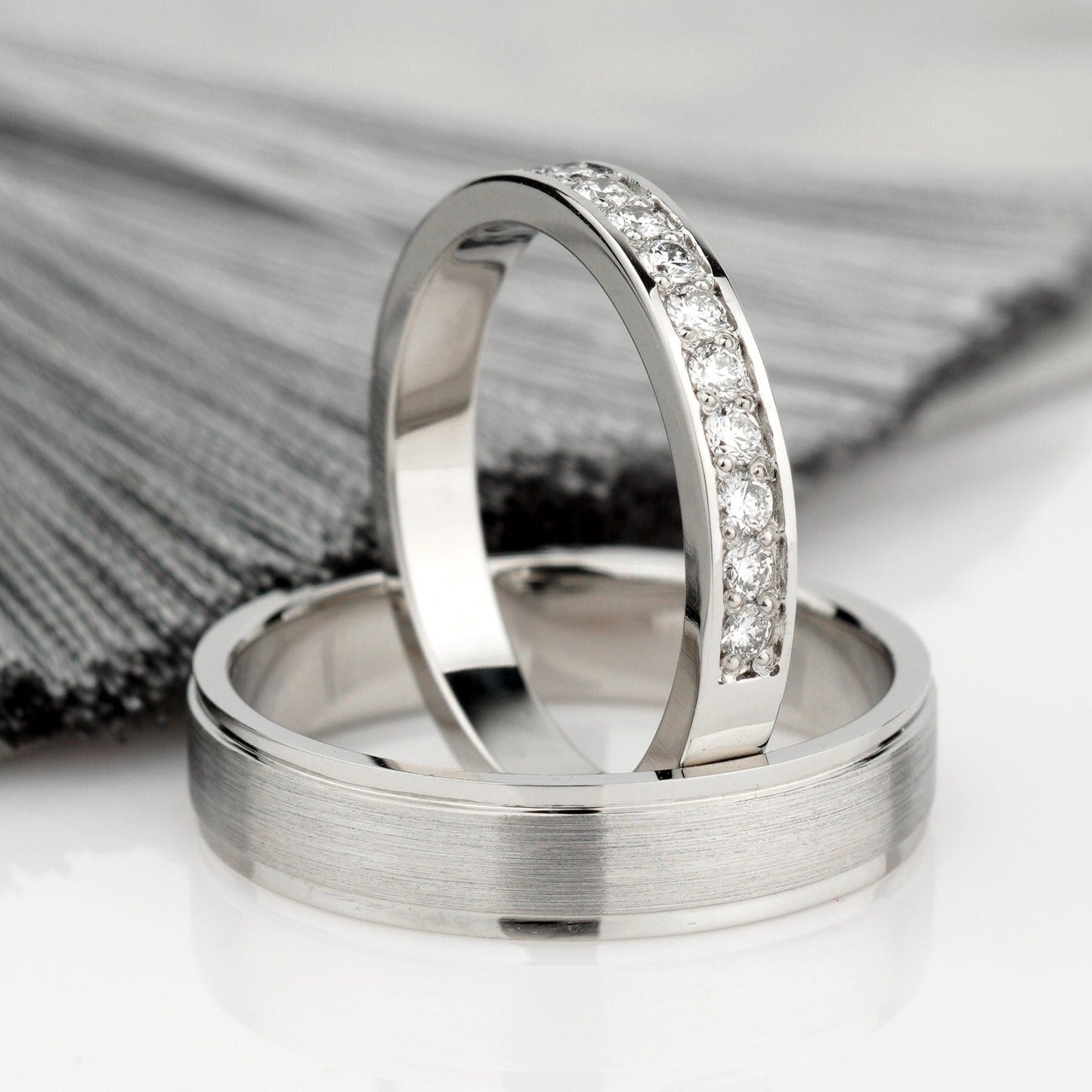 His and hers wedding bands set with diamonds - couple rings - couple wedding bands - diamond gold band - escorialjewelry