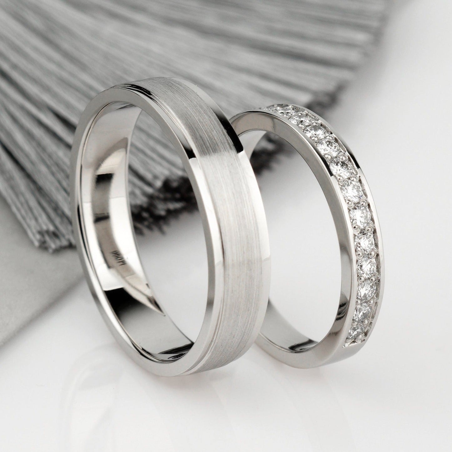 His and hers wedding bands set with diamonds - couple rings - couple wedding bands - diamond gold band - escorialjewelry