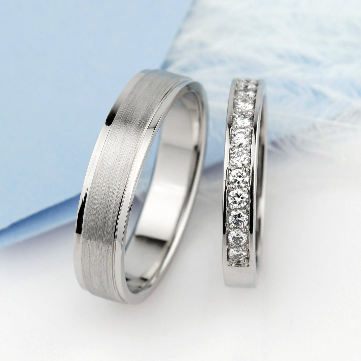 His and hers wedding bands set with diamonds - couple rings - couple wedding bands - diamond gold band - escorialjewelry