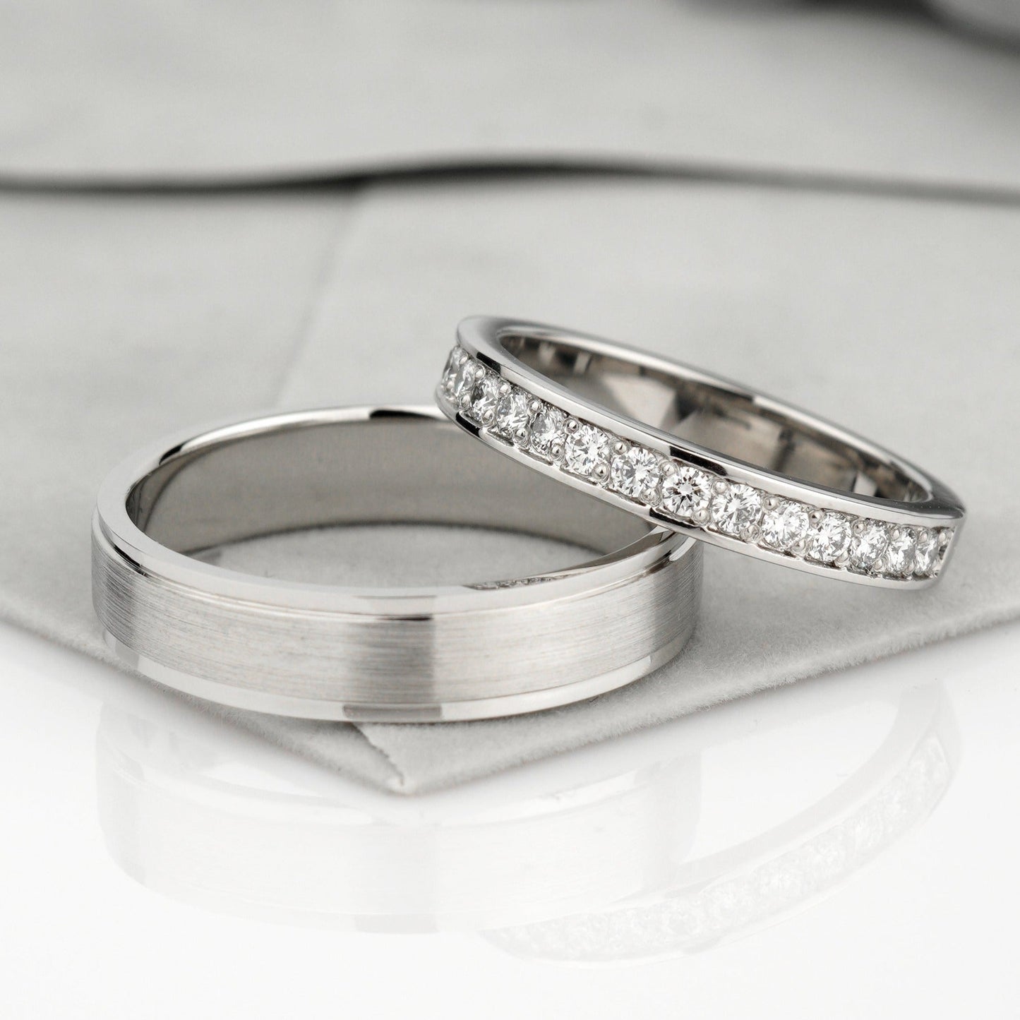 His and hers wedding bands set with diamonds - couple rings - couple wedding bands - diamond gold band - escorialjewelry