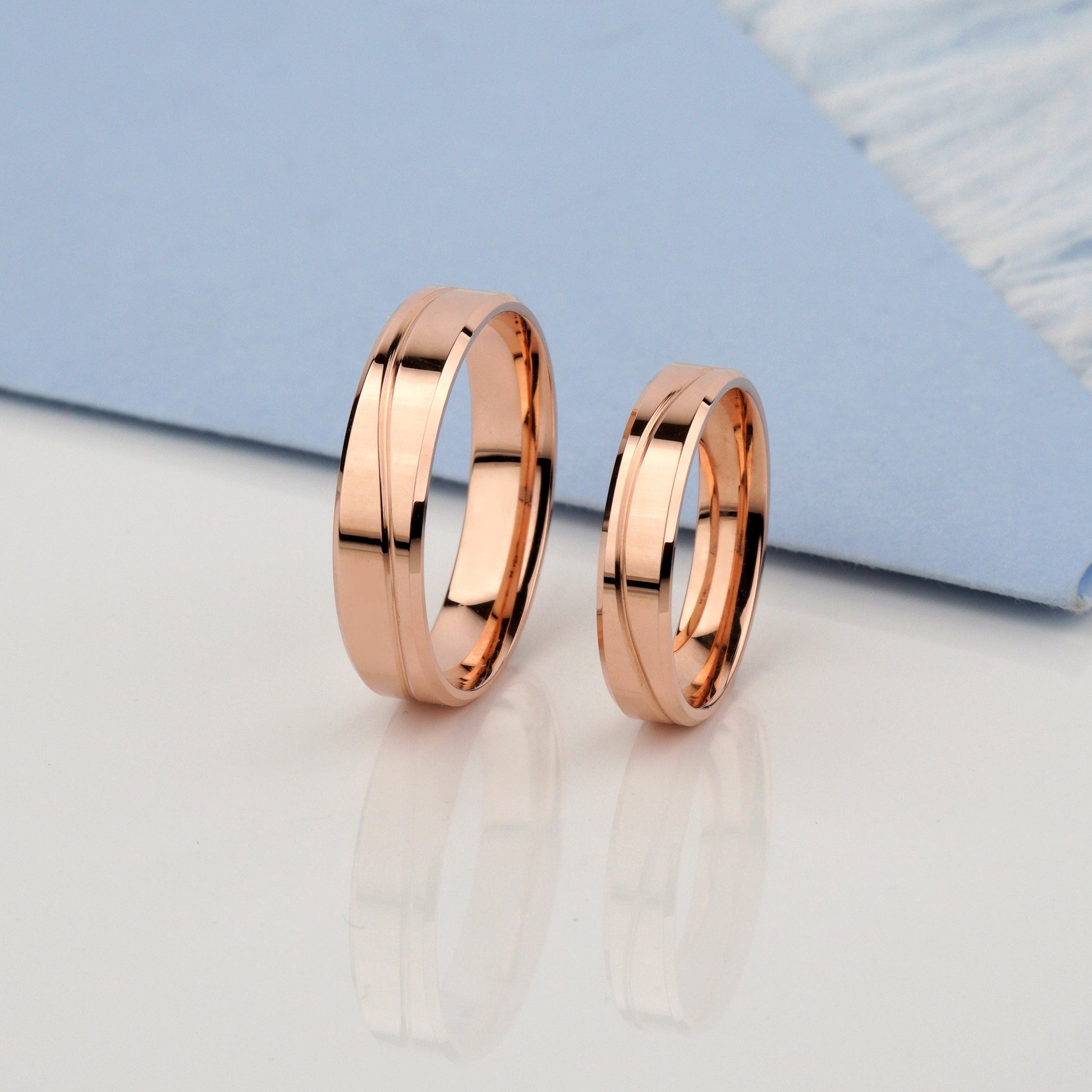 unique minimalist rose gold wedding rings set