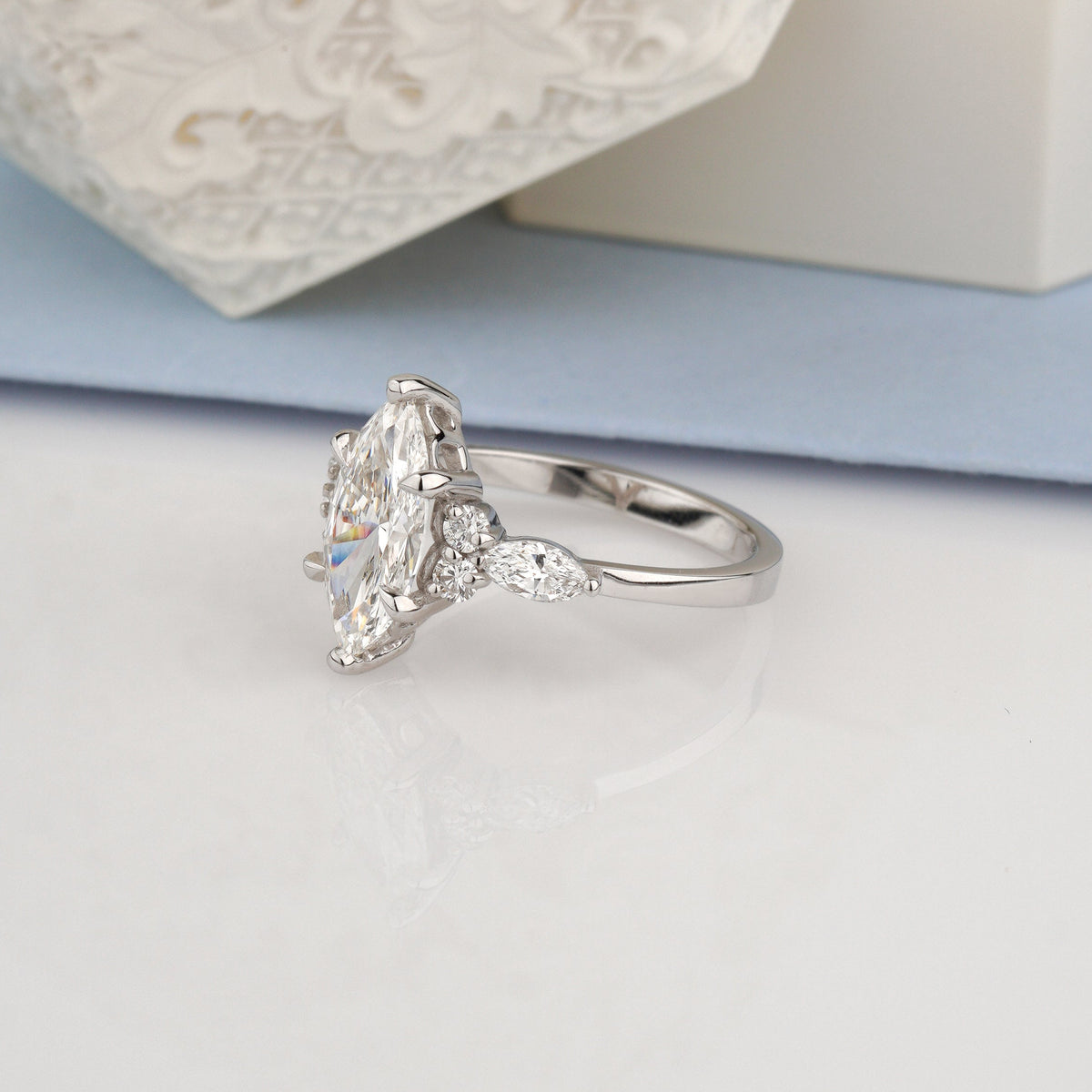 Center Stone: Diamond, Marquise Cut, 1.5 ct VVS2/D, IGI Certified-vintage engagement ring-marquise diamond ring-promise ring for her