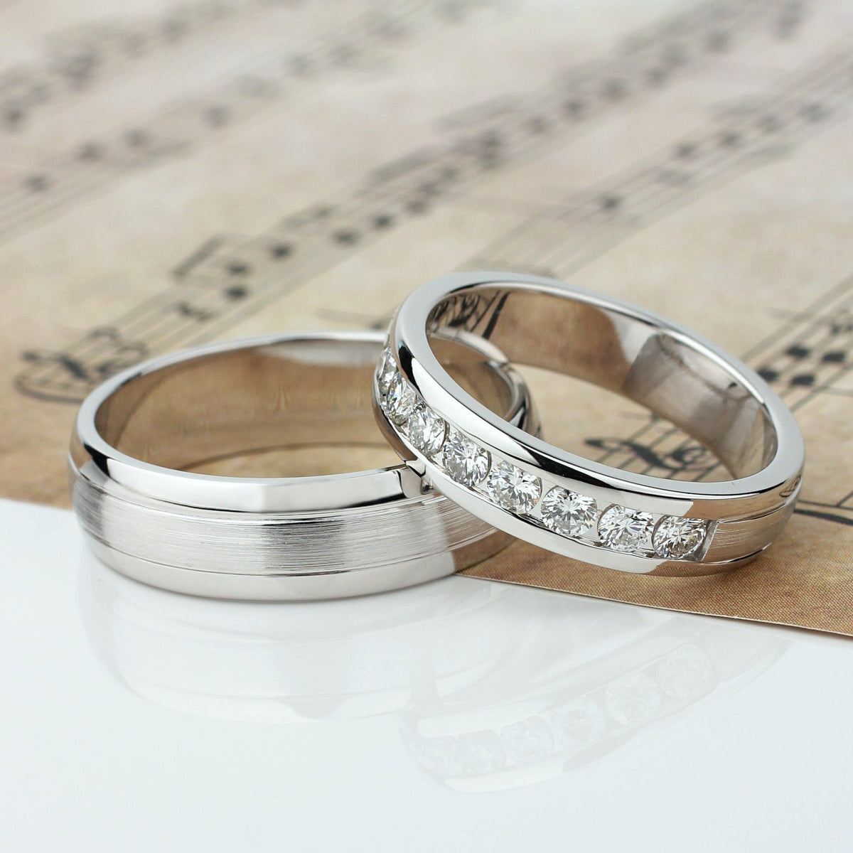 Matching wedding bands set with diamonds - couple rings couple wedding Matching wedding bands set with diamonds - couple rings couple wedding