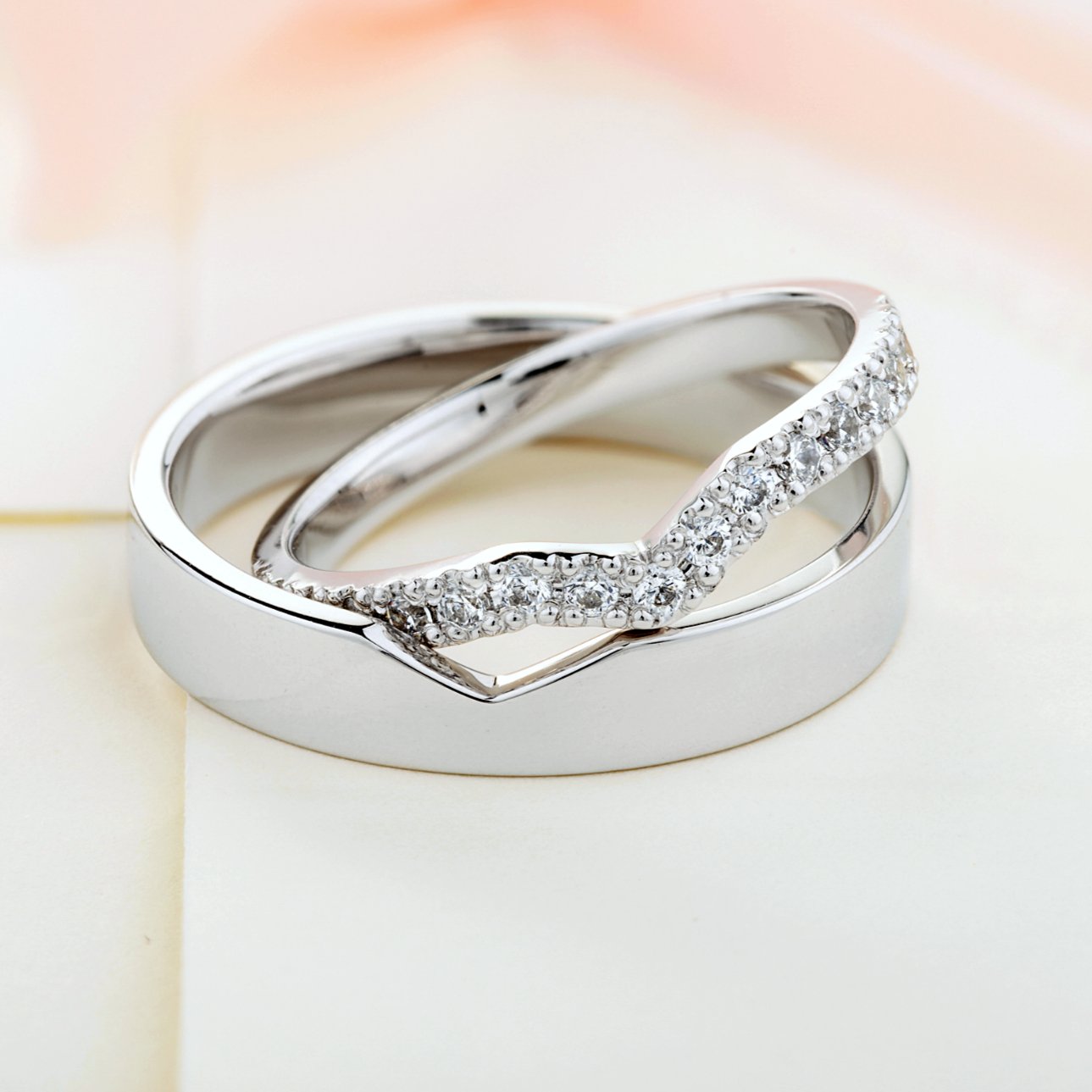 Matching wedding bands set with diamonds - couple rings - couple wedding bands - curved wedding bands - escorialjewelry