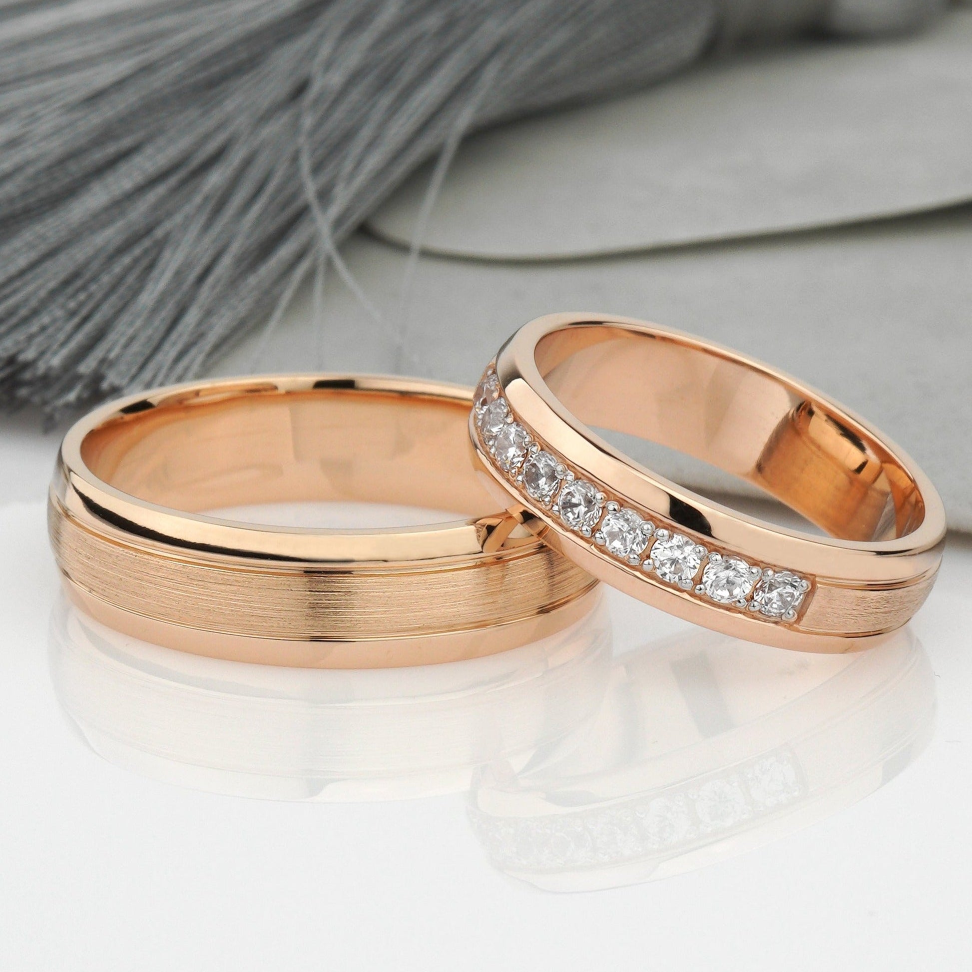 Matching wedding bands with diamonds - classic diamond band - classic wedding bands - couple rings - escorialjewelry