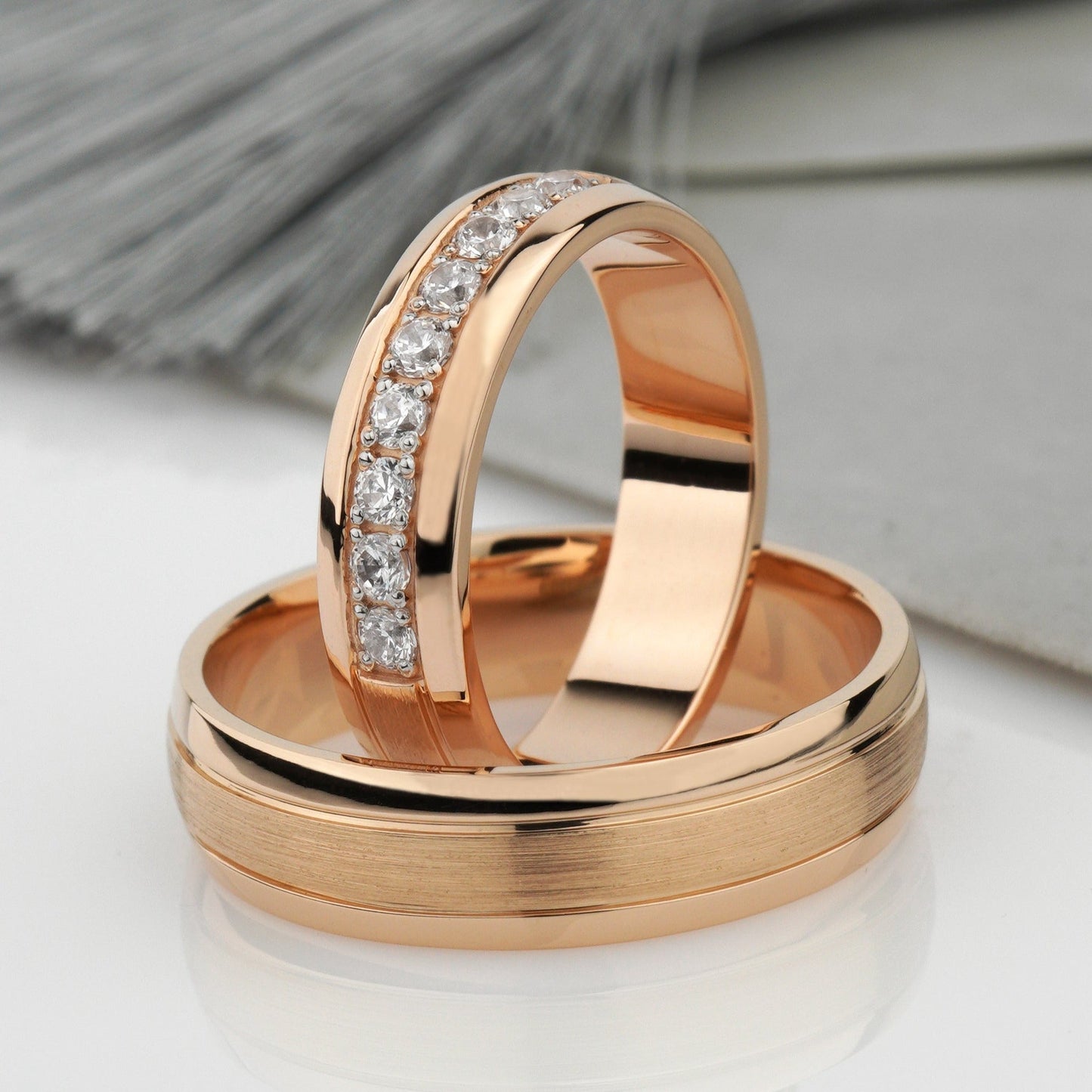 Matching wedding bands with diamonds - classic diamond band - classic wedding bands - couple rings - escorialjewelry