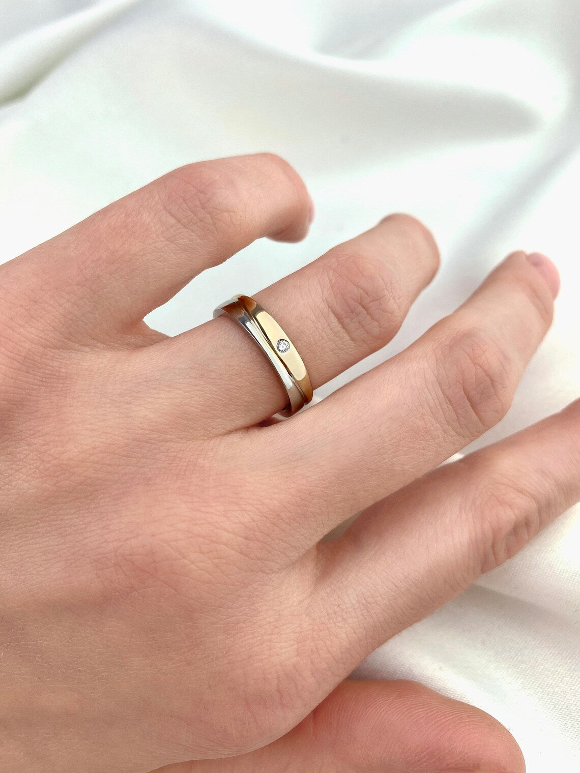 Matching wedding rings set made of two colors of gold - couple rings ...